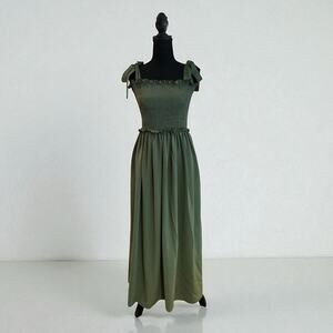 Unbranded Smocked, Tie Strap Green Midi/Maxi Dress, Size XS, EUC